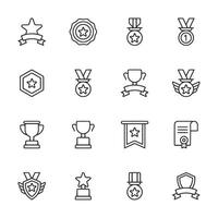 Set of white line drawings of various awards and medals vector