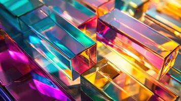 Colorful glass blocks are arranged in a pattern photo