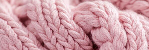 Close-up of soft pink knitted yarn texture for knitting and crafting photo