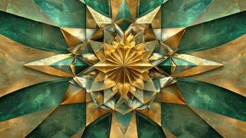 Golden star, abstract art, green and gold photo