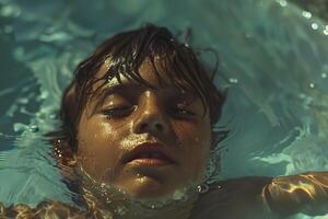 A young boy swimming in a pool photo