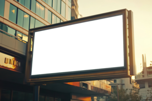 A blank billboard is shown in front of a building png