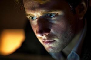 A man looking at a computer screen photo