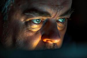 A man staring at the screen of a computer photo