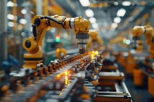 Robots working on a production line in an industrial factory photo