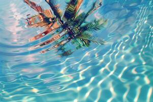 A palm tree is reflected in the water photo