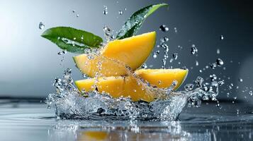 Water splash with mango slices photo