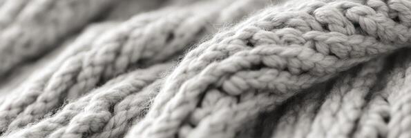 Close-up of soft woolen knitted fabric texture in neutral gray shades photo