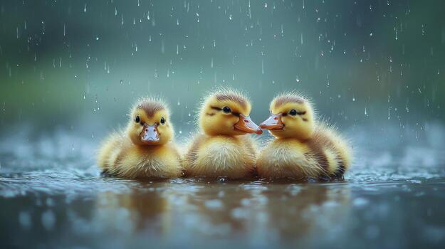 Three ducks in the rain photo