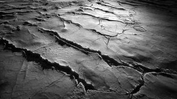 Cracks in the surface of a black and white photo
