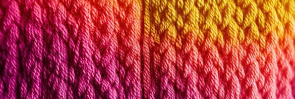 Colorful interwoven textile texture highlighting pink and yellow fibers photo