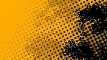 Abstract grunge yellow background with black stains and halftone dots. vector