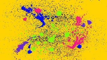 Abstract grunge yellow background with colorful splashes of paint scattered messy. vector