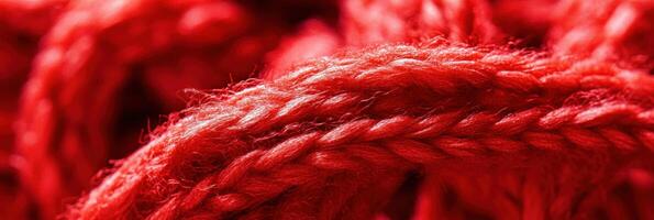 Close-up of bright red rope textures showcasing fibers and twists photo