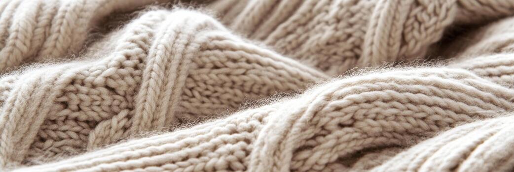 Cozy beige knitted wool texture with detailed cable patterns photo