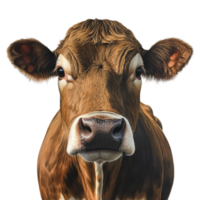 brown cow is looking at the camera in this painting png