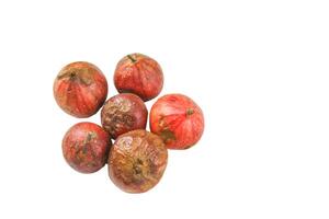 6. A group of dark red figs, some showing early signs of decay, cutout with clipping paths. The image symbolizes the natural life cycle, ripeness, and the fleeting beauty of fresh produce. photo