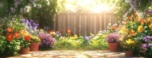 Spring Garden with flowering plants photo