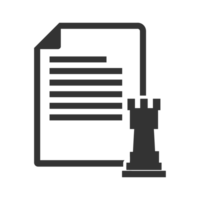 A black and white image of a chess piece and a document png