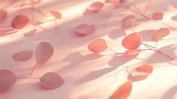 Delicate eucalyptus sprigs in pastel illumination, a symphony of soft hues and gentle shadows photo