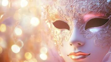 Elegant Venice carnival mask with intricate details and soft, dreamy bokeh background photo