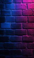 Brickwork illuminated by neon hues, an urban backdrop of cobalt and magenta shades photo
