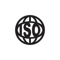 The logo for iso is shown in black and white vector