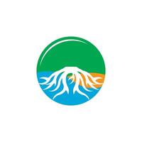 A logo with a tree and water in it vector
