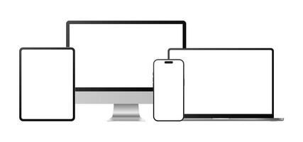 Realistic Computer Laptop Tablet Mobile Phone Device Mockup Set Illustration vector