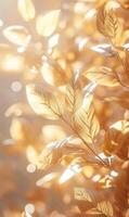 Illuminated autumn leaves create ethereal warmth with soft focus and golden tones photo