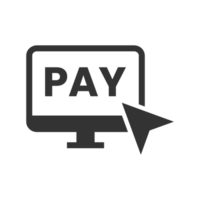 A black and white image of a computer monitor with the word pay png