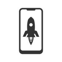 A black phone with a rocket on it png
