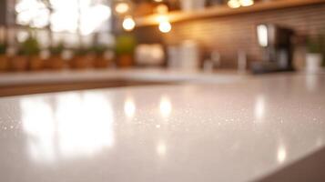Elegant kitchen countertop with soft light and blurred background, showcase product placement photo