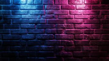 Illuminated brick wall in contrasting blue and pink tones offering an urban texture photo
