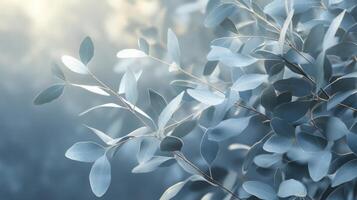 Serene eucalyptus foliage with muted tones in soft lighting evoking calmness and peace photo