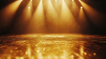 Golden illuminated stage, a spotlight performance creating an immersive atmosphere with its brightness photo