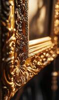 Intricate gilded frame detail capturing luxury and artistic craftsmanship in a close up photo