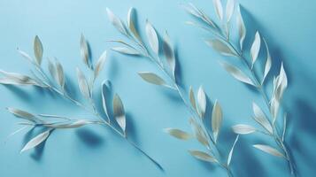Pastel serenity of silver foliage against tranquil azure backdrop capturing nature's grace photo
