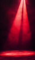 Intense scarlet spotlights cutting through foggy darkness creating a dramatic ambiance photo