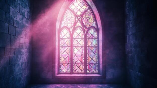Mystical sanctuary stained glass illuminated casting ethereal glow in ancient architecture photo