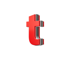 Vibrant Red Small Letter t Gleams With Its Sleek Metallic Design With Sharp Edges 3D Illustration png