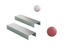 Two Parallel Metallic Staple Pins Blocks Rest On A Split Light Blue And Pink Surface 3D Illustration png