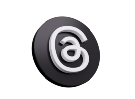 White Thread App Symbol With Rounded Black Icon On Black 3d Illustration png