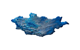 3d Deep Blue Water Mongolia Map Shaded Relief Texture Map 3d Illustration png