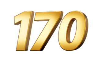 3d number 170 one hundred seventy Gold text with reflection 3d illustration png