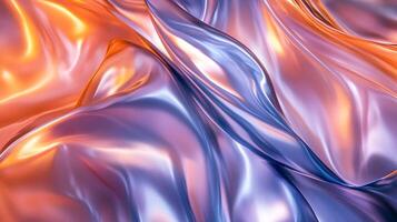 Iridescent flow motion dynamic background with soft satin waves in trendy colors photo