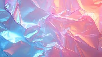 Iridescent textures of plastic with ethereal light create a captivating modern backdrop photo