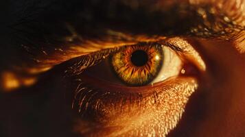 Intense gaze portrait with expressive golden eye close up capturing vivid details photo