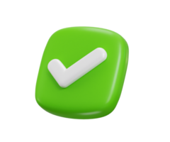 Check mark icon 3d render concept of check list button best choice for right, success, tick, accept, agree on application illustration png