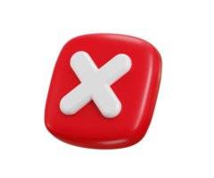 Cross Mark icon 3d render concept of negative check list button, failed, false tick, reject, disagree on application illustration png